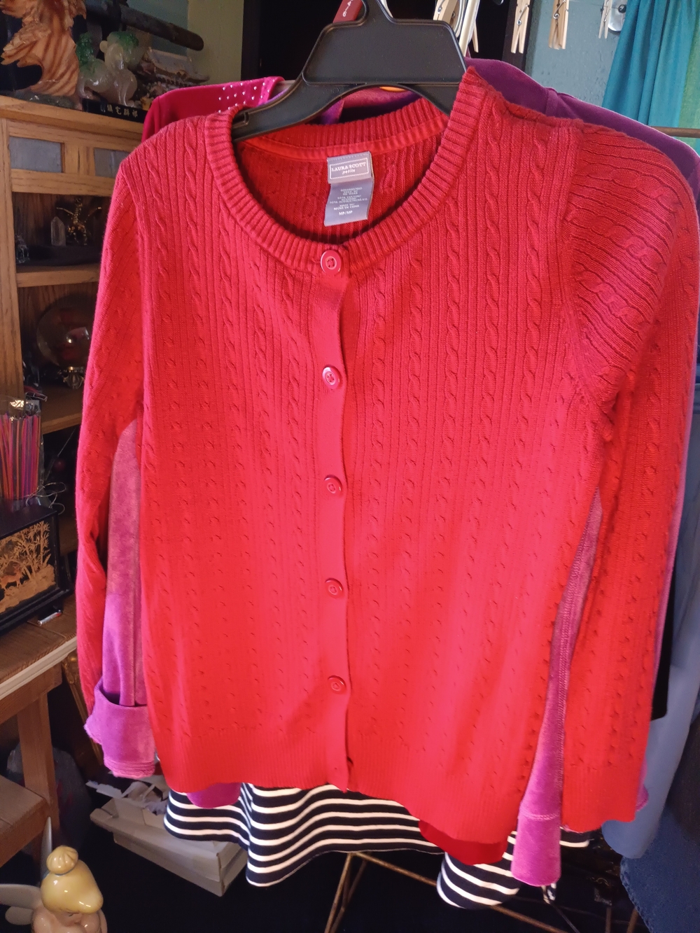 Laura Scott Red Cable-Knit Button Cardigan